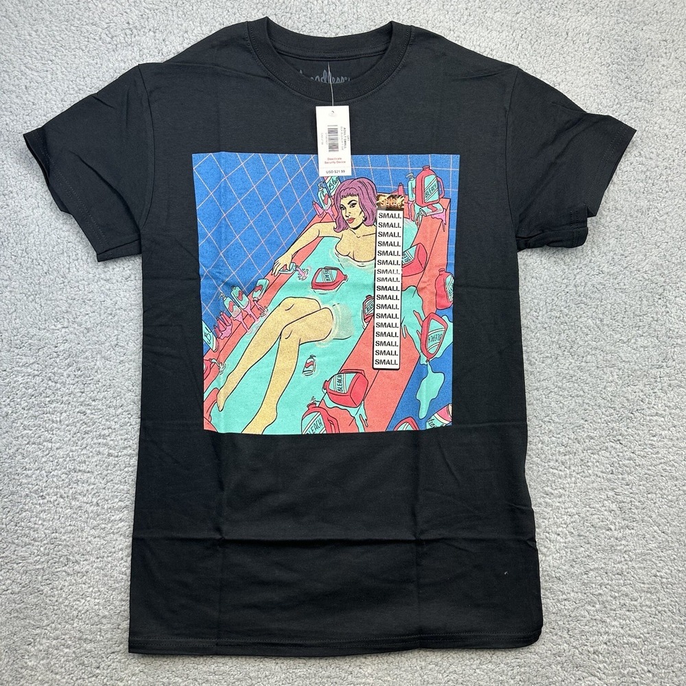 Treadless‎ Shirt unisex Small Black Bleach Woman in Tub Graphic Funny Casual